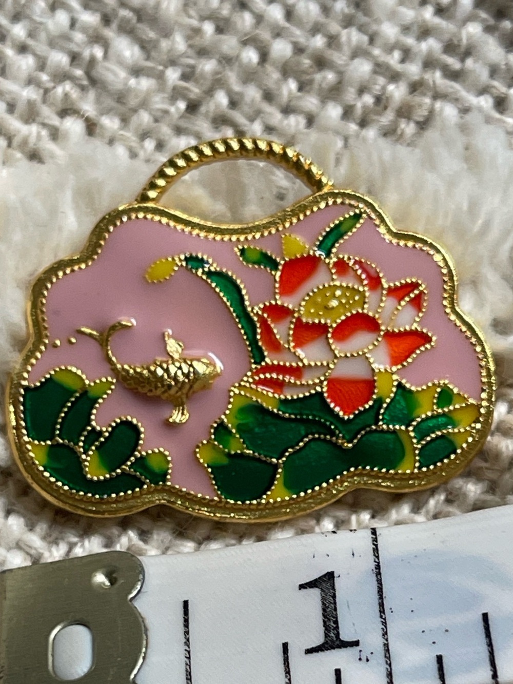 vintage Chinese gold gilt silver enamel coy fish, crab purse charm pendant